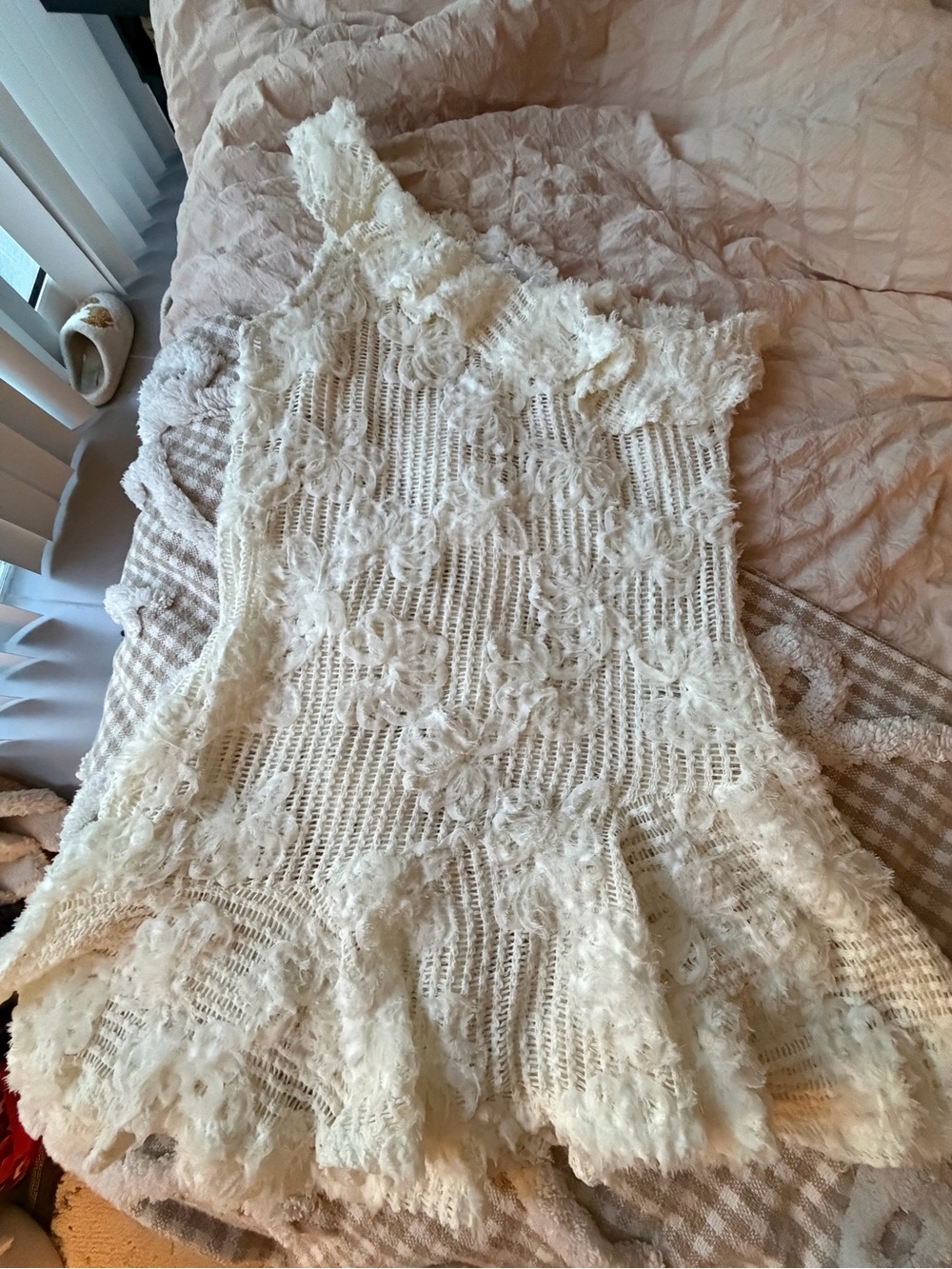 Cream Floral Knit Women Dress